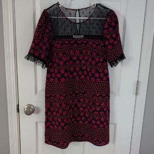 BCBGeneration Black and Navy with Red Floral Pattern Dress